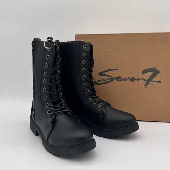 SEVEN 7 Mr. Zipper Women’s Combat Boot Black Size 7 - Picture 1 of 14